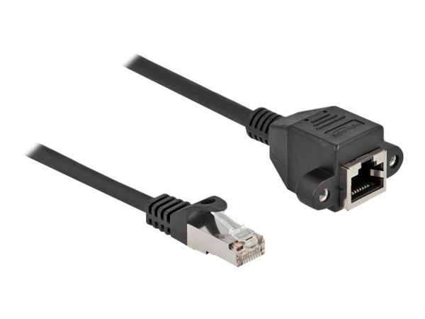 Delock - Nettverksforlengelseskabel - RJ-45 (hann) til RJ-45 (hunn) skrubar - 1 m - S/FTP - CAT 6a - svart