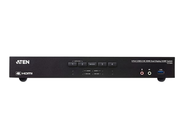 ATEN CS1844 4-Port USB 3.0 4K HDMI Dual Display KVMP Switch - KVM / lyd / USB-svitsj - 4 x KVM/lyd/USB - 1 lokalbruker - stasjonær