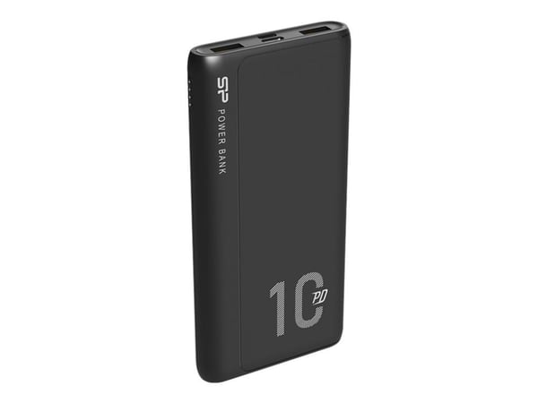 Silicon Power QP15 - Strømbank - 10000 mAh - 18 watt - 3 A - PD, QC 3.0 - 3 utgangskontakter (2 x USB, USB-C) - svart