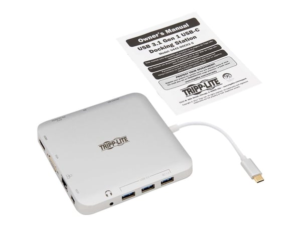 Eaton Tripp Lite Series USB C Laptop Docking Station w/ mDP, HDMI, VGA, GbE, 4K @ 30 Hz, Thunderbolt 3 - USB-A, PD Charging, Silver, USB Type-C - D...