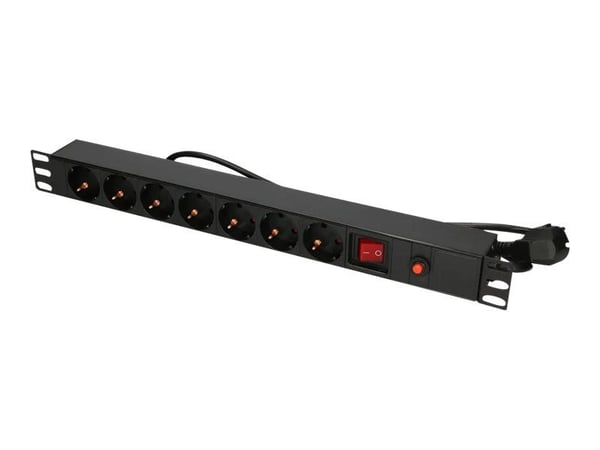 Extralink EXPDU7EU SW - Strømfordelingslist (kan monteres i rack) - utgangskontakter: 7 - 1U - 19" - 2 m kabel - Europa - svart