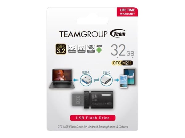 Team M211 - USB-flashstasjon - 32 GB - USB 3.2 Gen 1 / USB-C - svart