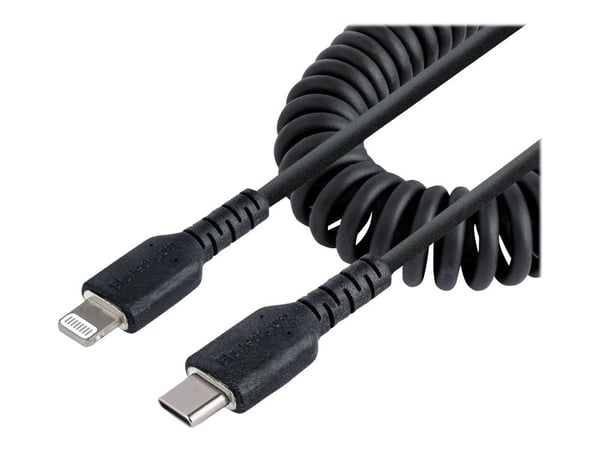Startech 1m (3ft) USB C to Lightning Cable, MFi Certified, Coiled iPhone Charger Cable, Black, Durable and Flexible TPE Jacket Aramid Fiber, Heavy ...