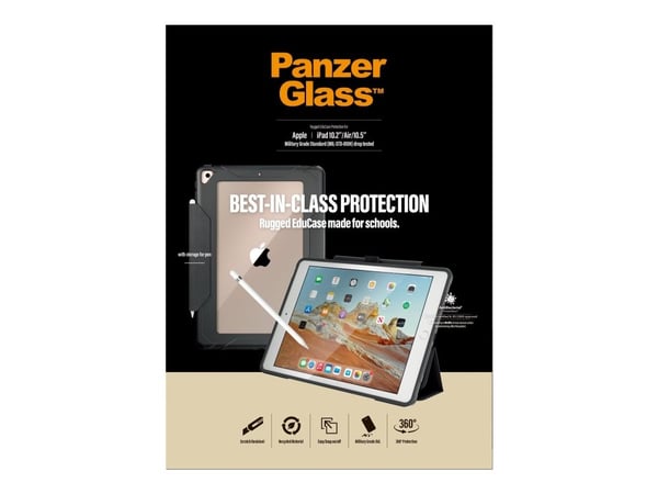 PanzerGlass - Black Edition - tabletti flip cover - karkea - antibakteerinen - muovi - Applen 10,2 tuuman iPadille; 10,5 tuuman iPad Air (3. sukupo...