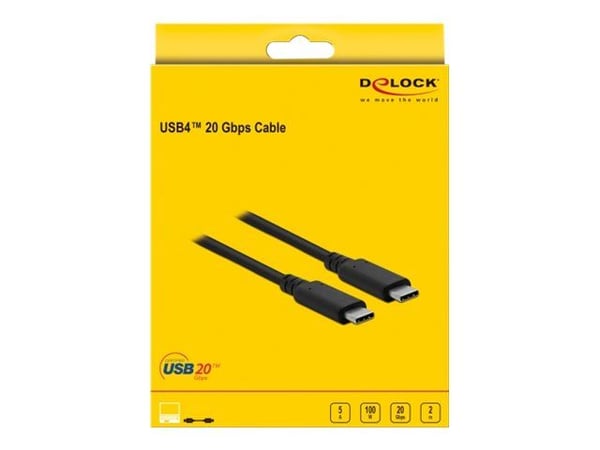 Delock - USB-kabel - USB-C (hann) til USB-C (hann) - USB4 / Thunderbolt 3 / DisplayPort - 20 V - 5 A - 2 m - støtte for 4K 60 Hz (3840 x 2160), stø...