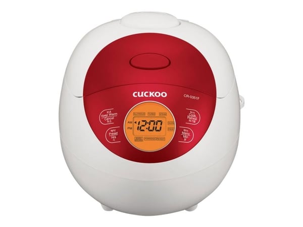 Cuckoo CR-0351F, Rice Cooker, White & Red, 0,54 L, Aluminium, LCD, 1,2 m cable