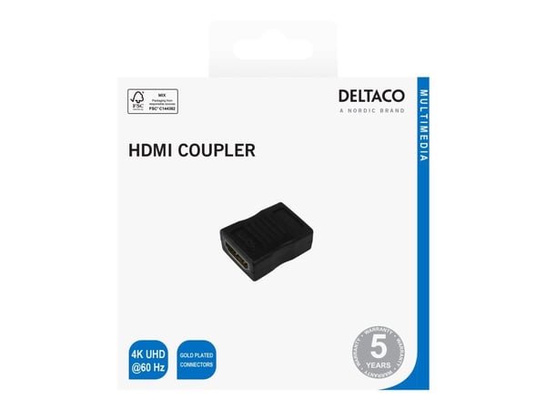 DELTACO - High Speed - HDMI-kobler med Ethernet - HDMI hunn til HDMI hunn - svart - 4K 60Hz støtte