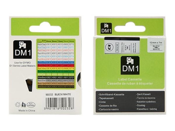 Qoltec - Svart på hvitt - Rull (1,2 cm x 7 m) 1 kassett(er) merketape - for DYMO LabelMANAGER 210D, 280, 360D, 420P, 500TS, PnP, Wireless PnP; DYMO...