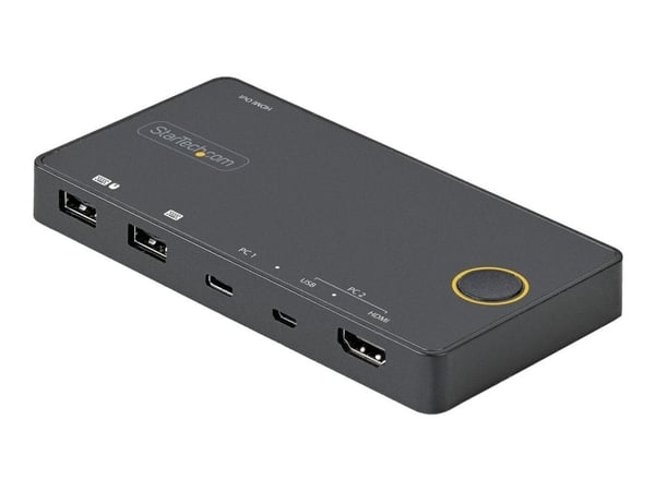 StarTech.com 2-ports hybrid USB-A + HDMI och USB-C KVM-switch - Enskild 4K 60 Hz HDMI 2.0-skärm - Kompakt HDMI KVM-switch för stationär/bärbar dato...