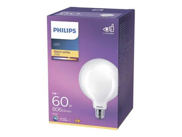 Philips - LED-filamentlyspære - form: G120 - mattslipt finish - E27 - 7 W (ekvivalent 60 W) - klasse E - varmt hvitt lys - 2700 K