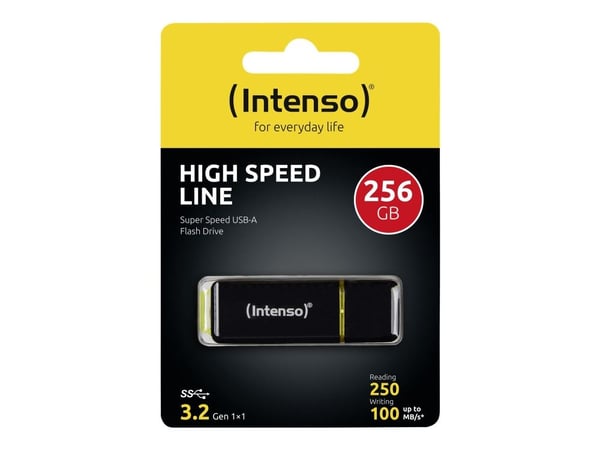 Intenso High Speed Line - USB-flashstasjon - 256 GB - USB 3.1 - svart, gul