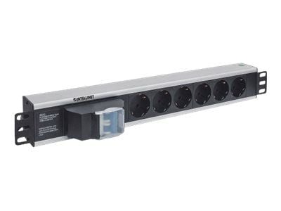 Intellinet 19" 1.5U Rackmount 6-Way Power Strip - German Type", Double Air Switch, ei ylijännitesuojaa, 1.6m virtajohto - Virranjakoyksikkö (rack-v...