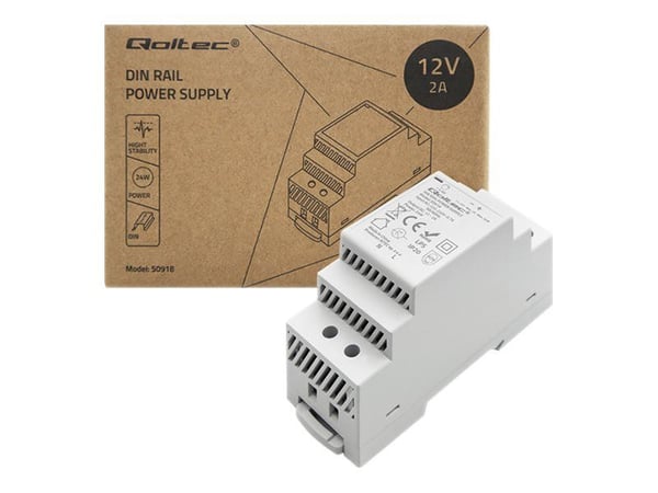 Qoltec Monolith 50918 - Strømforsyning (DIN-skinnemonterbar) - AC 220-240 V - 24 watt - grå
