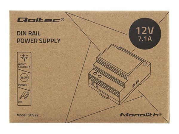 Qoltec Monolith 50922 - Strømforsyning (DIN-skinnemonterbar) - AC 220-240 V - 85.2 watt - grå