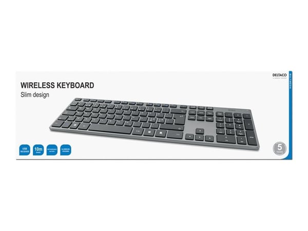 DELTACO TB-802 - Tastatur - trådløs - 2.4 GHz - QWERTY - Pan Nordic - mørk grå