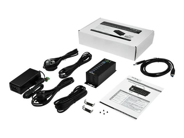 Startech 7 Port USB Hub with Power Adapter, Surge Protection, Metal Industrial USB 3.0 Data Transfer Hub, Din Rail, Wall or Desk Mountable, High Sp...