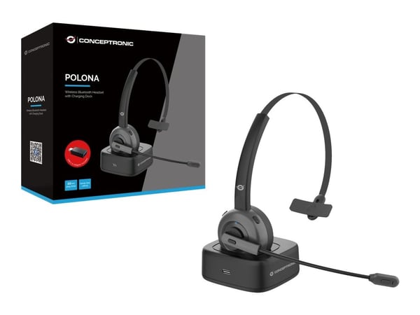 Conceptronic Polona POLONA03BD - Hodesett - on-ear - Bluetooth - trådløs - USB-C via Bluetooth-adapter - svart
