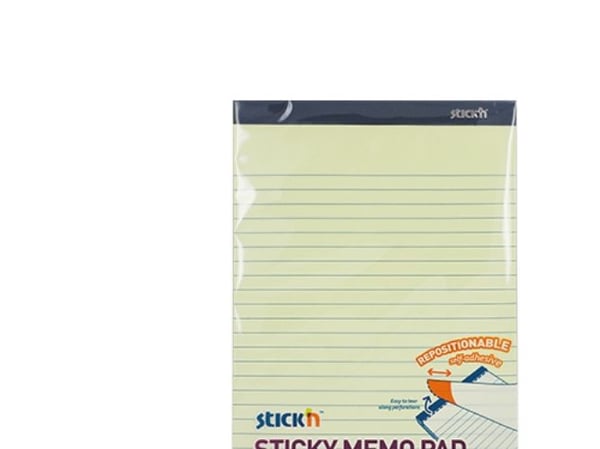 Muistiinpanot Stick'N memo keltainen w/lines w/self-adhesive arkit 254x178mm 50 arkkia/lehtiö