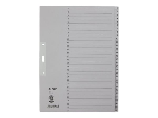 Leitz - Inndeler - 31 deler - fortrykt: 1-31 - for A4 Extra (235 × 322 mm) - med fliker - grå