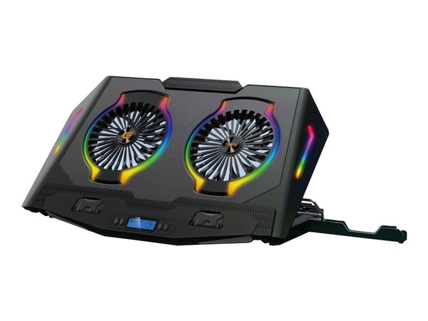 Conceptronic ERGO Gaming - Fläkt till bärbar dator/notebook - med smartphone-ställ, USB 2,0 nav med 2 portar - 17" - 125 mm - svart