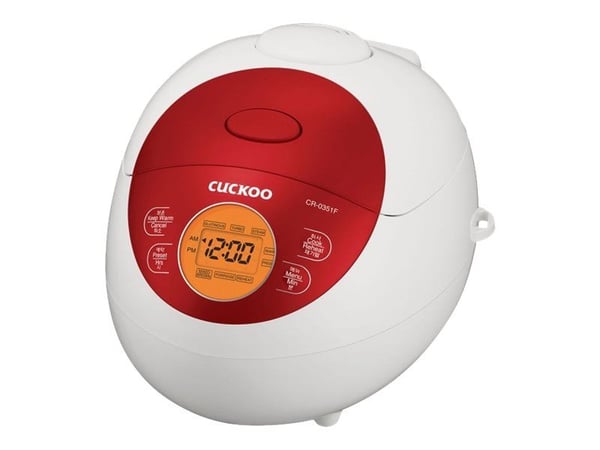 Cuckoo CR-0351F, Rice Cooker, White & Red, 0,54 L, Aluminium, LCD, 1,2 m cable