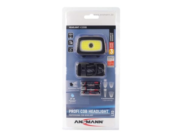 ANSMANN HD200B - Huvudficklampa - LED - 3 W - svart / röd