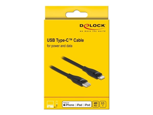 Delock - Lightning-kabel - 24 pin USB-C hann til Lightning hann - 50 cm - svart - Power Delivery-støtte