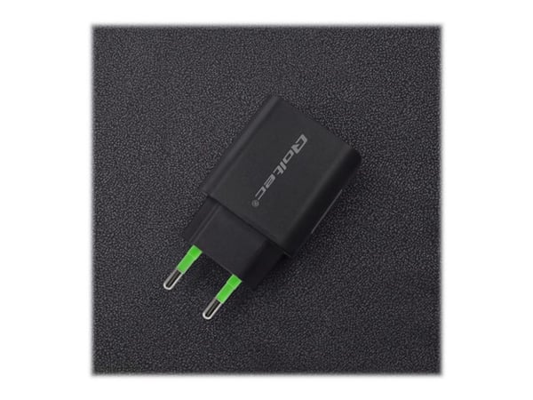 Qoltec Mains charger - Strømadapter - 18 watt - 3 A - PD, QC 3.0 (USB, USB-C) - svart