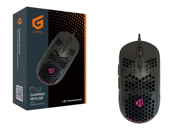 Conceptronic DJEBBEL04B 6D - Mus - honeycomb shell - høyrehendt - optisk - 6 knapper - kablet - USB 2.0 - svart