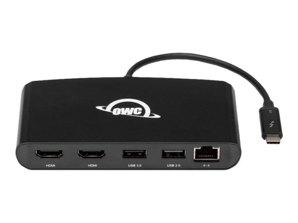 OWC 5 Port Thunderbolt 3 min-Dock 2 x HDMI, features 2 x HDMI 4K60, USB 3, USB 2, 1GBe Network