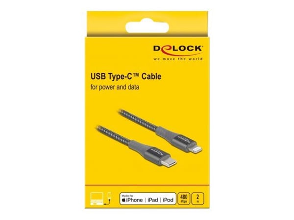 Delock - Lightning-kabel - USB-C hann til Lightning hann - 2 m - grå