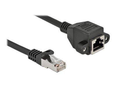 Delock - Nettverksforlengelseskabel - RJ-45 (hann) til RJ-45 (hunn) skrubar - 25 cm - S/FTP - CAT 6a - med støvel, halogenfri, uten hindringer - svart