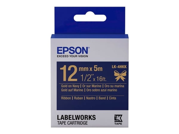 Epson LabelWorks LK-4HKK - Sateng - gull på marineblå - Rull (1,2 cm x 5 m) 1 kassett(er) båndtape - for LabelWorks LW-1000, 300, 400, 600, 700, 90...