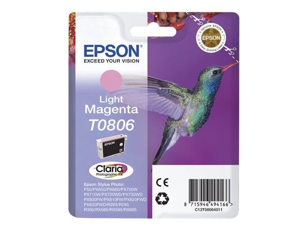Epson Hummingbird Yksittäispakkaus, vaalea magenta T0806 Claria Photographic -muste, Väriainepohjainen muste, 7,4 ml, 1 kpl