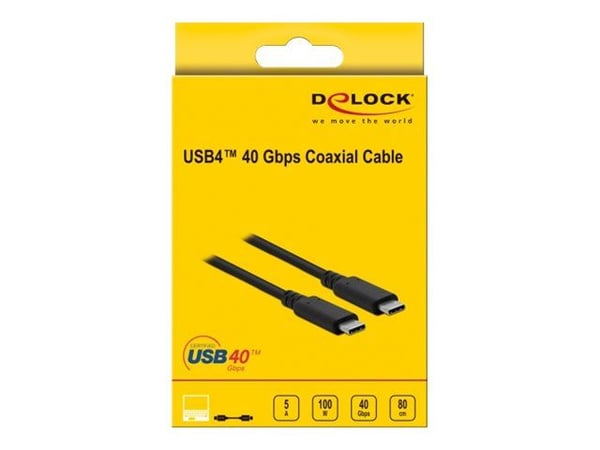 Delock - USB-kabel - USB-C (hann) til USB-C (hann) - USB4 / Thunderbolt 3 / DisplayPort - 20 V - 5 A - 80 cm - støtte for Power Delivery 3.0, 8 K 6...