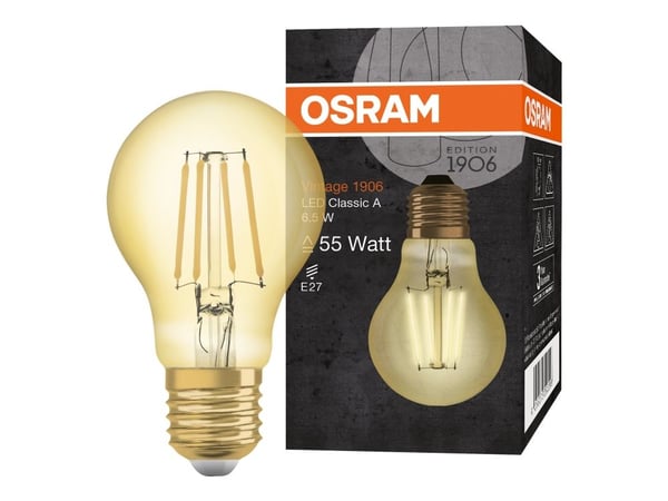 OSRAM Vintage 1906 - LED hehkulamppu - muoto: A60 - E27 - 6,5 W (vastaa 55 W) - luokka F - lämmin valkoinen valo - 2400 K