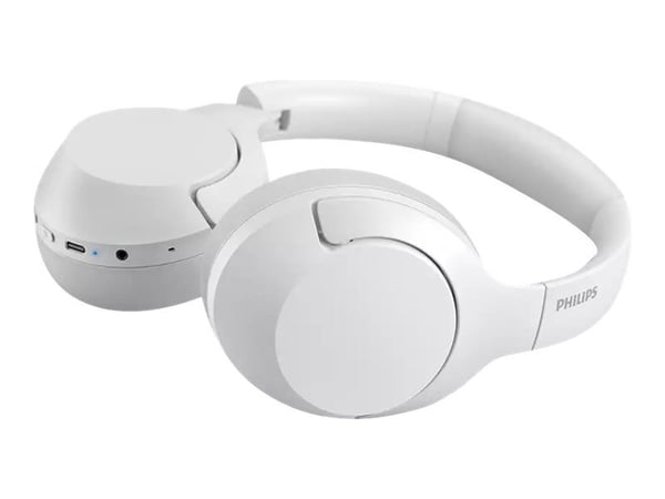 Philips TAH8506 - Hodetelefoner med mikrofon - full størrelse - Bluetooth - trådløs, kablet - aktiv støydemping - 2,5 mm jakk - hvit