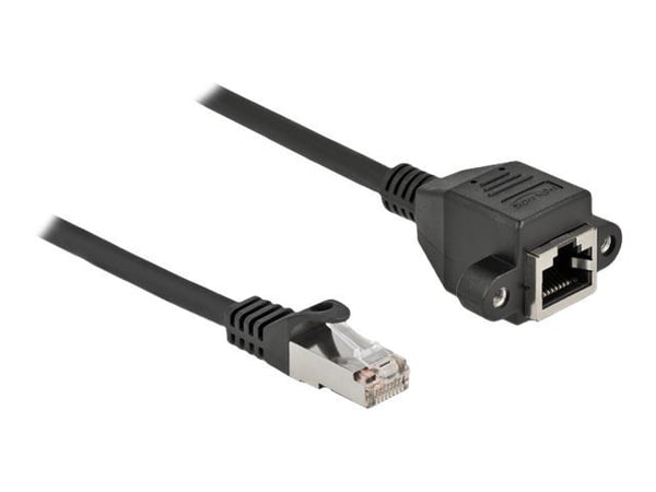 Delock - Nettverksforlengelseskabel - RJ-45 (hann) til RJ-45 (hunn) skrubar - 1 m - S/FTP - CAT 6a - svart