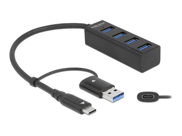 Delock - Hub - 4 x USB 3.2 Gen 1 + 1 x USB-C 3.2 Gen 1 - stasjonær