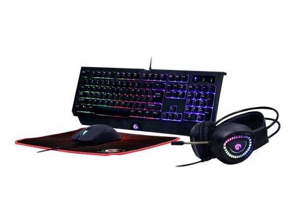 Gembird GMB Gaming Phantom GGS-UMGL4-01 - Paket med tangentbord, mus, headset och musdyna - bakgrundsbelyst - USB - amerikansk - färglåda