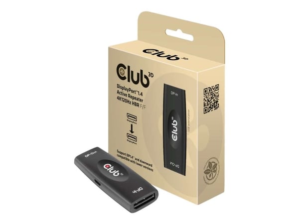 CLUB3D DP 1.4 4K120HZ HDR ACTIVE REPEATER F/F, displayport, displayport, Musta