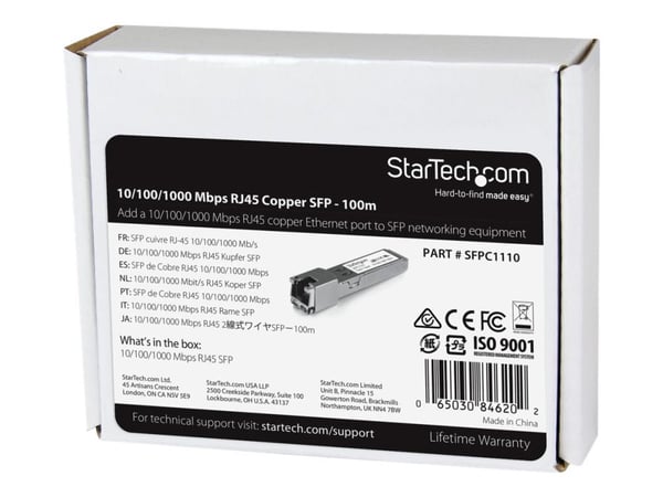 Startech Cisco SFP-GE-T Compatible SFP Module, 1000BASE-T, SFP to RJ45 Cat6/Cat5e, 10/100/1000 Mbps, RJ-45 (Copper) 100m, Cisco IE3400, IE3300, IE3...