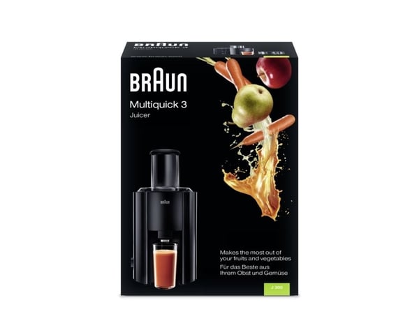 Braun J300, Juicesentrifuge, Sort, Trinn, 2 l, 7,5 cm, 1250 ml