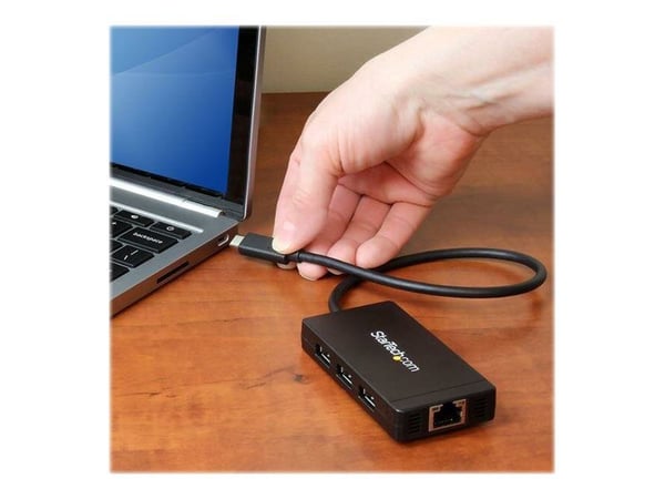 Startech 3 Port USB C Hub with Ethernet - USB-C to 3x USB-A w/ Power Adapter & Gigabit Ethernet - Thunderbolt 3 Compatible - USB C Network Adapter ...