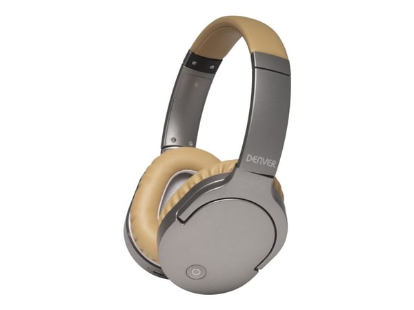 DENVER BTN-207 - Hodetelefoner med mikrofon - full størrelse - Bluetooth - trådløs, kablet - aktiv støydemping - 3,5 mm jakk - sand