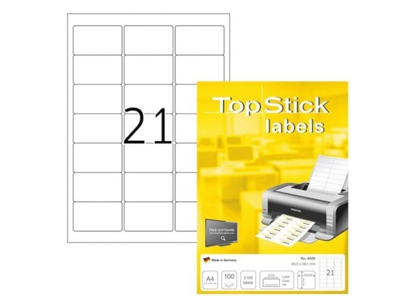 Etiketter TopStick 63,5 x 38,1 mm hvid - (100 ark x 21 stk.)