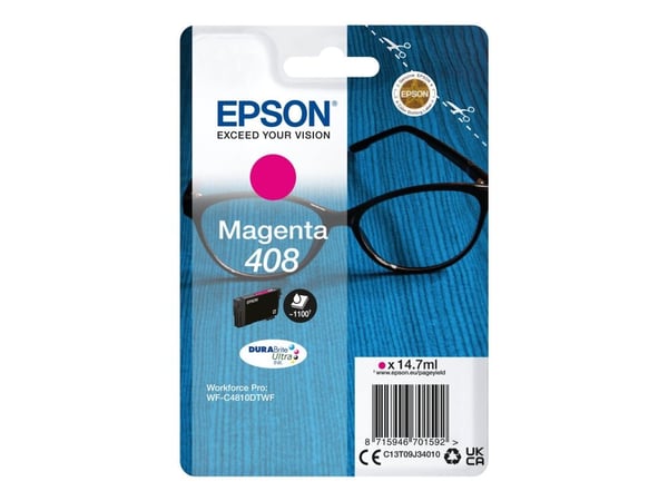 Epson Singlepack Magenta 408 DURABrite Ultra Ink, Perusvärintuotto, Väriainepohjainen muste, 14,7 ml, 1100 sivua, 1 kpl, Kertapakkaus