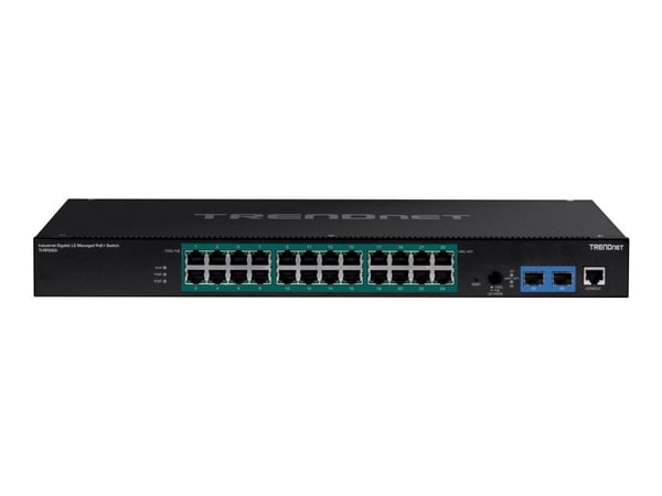 TRENDnet TI-RP262I - Industrial - switch - Styrt - 24 x 10/100/1000 (PoE+) + 2 x SFP - rackmonterbar - PoE+ - TAA-samsvar
