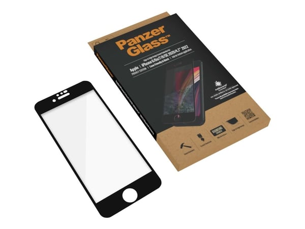 PanzerGlass™ | Case-Friendly - Skærmbeskytter for mobiltelefon - Edge-to-Edge passform - rammefarve sort | Apple iPhone 6, 6s, 7, 8, SE (2. generas...