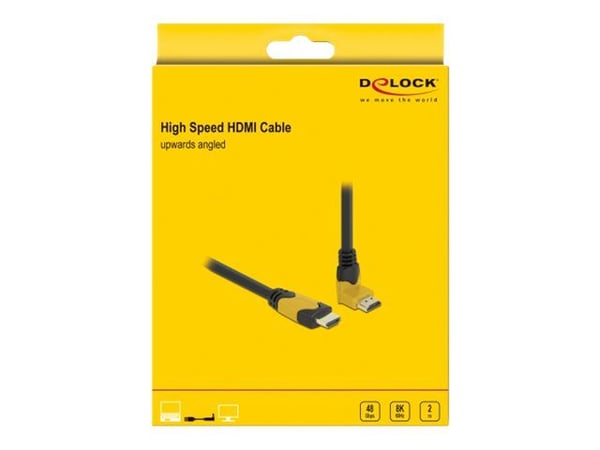 Delock - Høyhastighets - HDMI-kabel - HDMI-han rett til HDMI-hann vinklet oppover - 2 m - Svart - Dolby DTS-HD Master Audio-støtte, Dolby TrueHD-st...